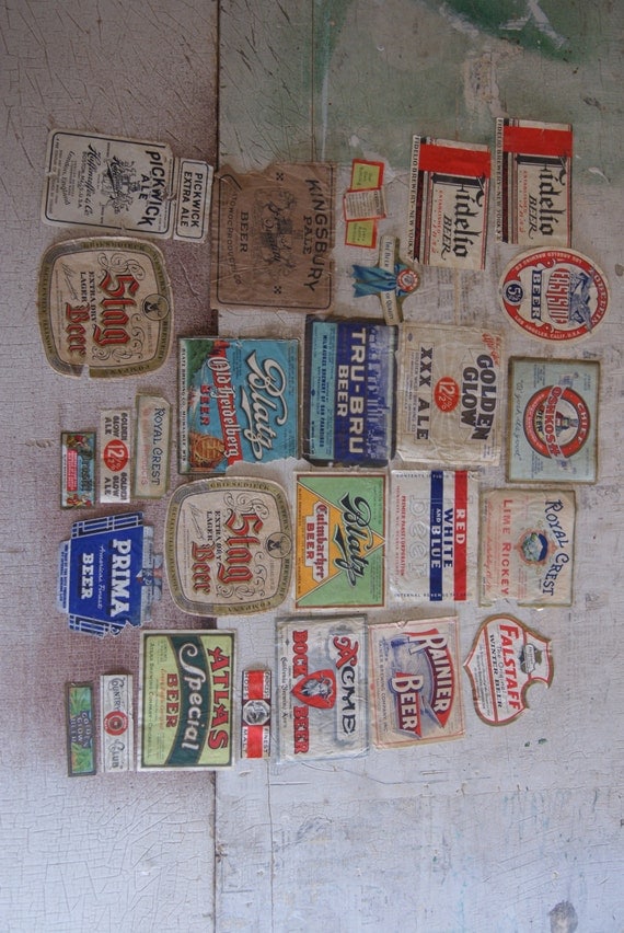 Vintage Lot Of 27 Paper Beer Labels Assorted Brands And Breweries Ephemera Advertising Made In The 1930s To The 1950s