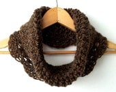 Chic & Sophisticated Sable Brown Crochet Cowl,  Trendy Tweed, 100% Wool, Neck Warmer, More Color Options - NorthernCottageGifts