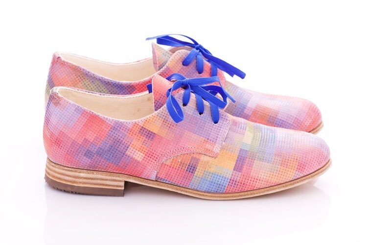 Pastel pixels - Leather oxford shoes for woman