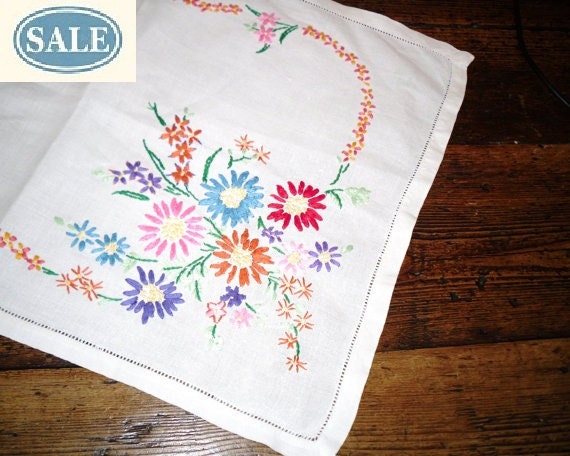 Vintage European Embroidered Tray Cloth
