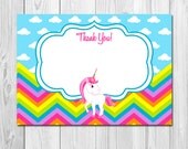 Rainbow Unicorn Theme Thank You Note - DIY - Printable Il_170x135