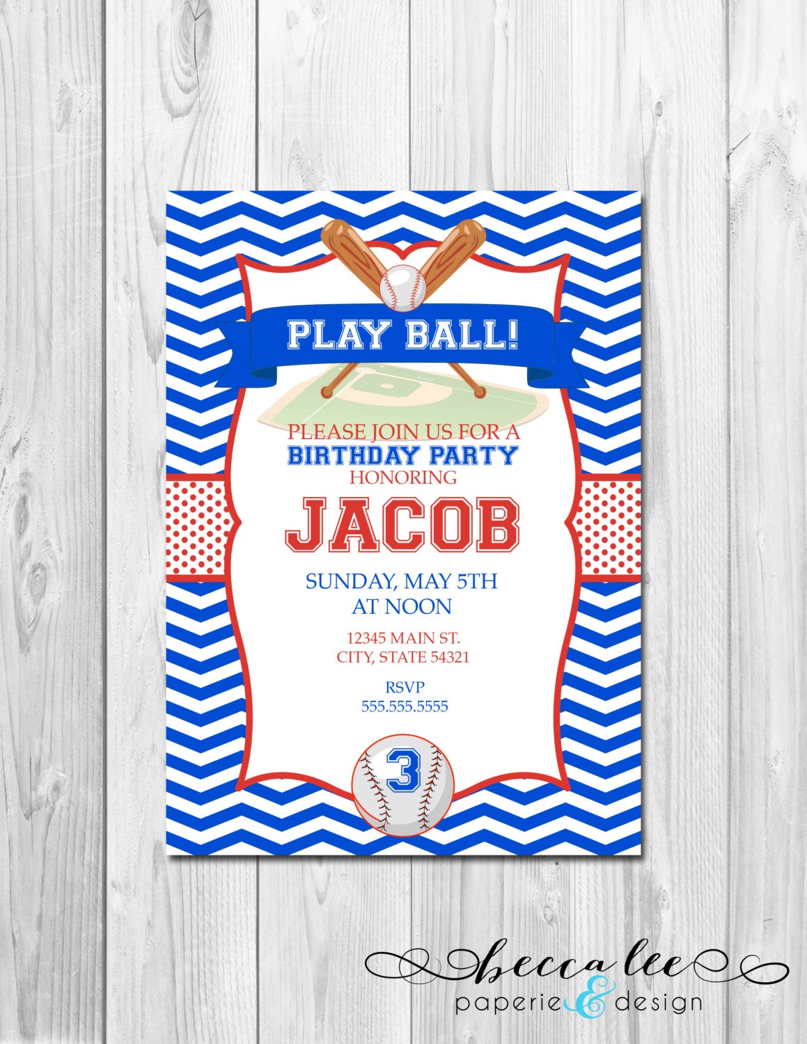 Baseball Birthday Party Invitation - Chevron Stripe - DIY - Printable Il_170x135