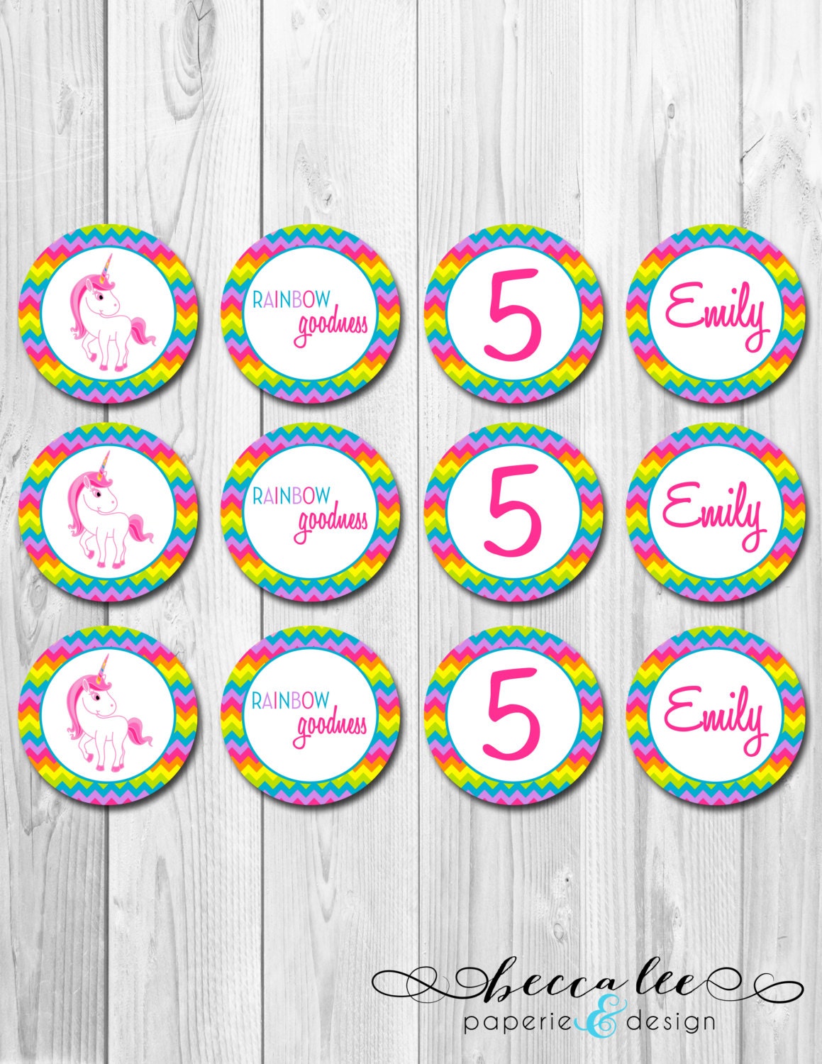 Rainbow Unicorn Theme Cupcake Topper - DIY - Printable Il_570xn