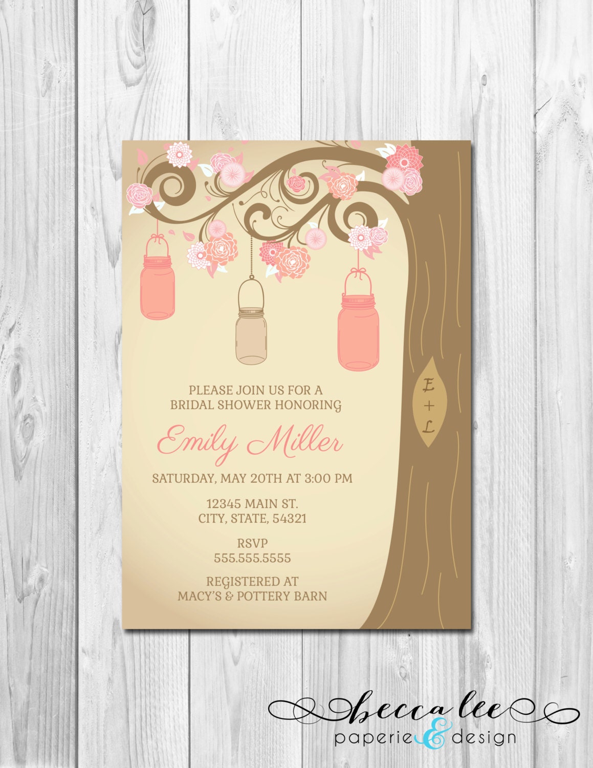 Mason Jar Tree Bridal Shower, Baby Shower, Birthday Invitation - Pinks ...