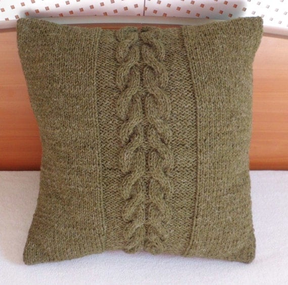 Olive 14x14 hand knitted cushion brown knit couch by Adorablewares