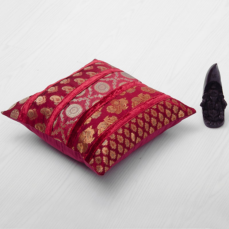 Red Ethnic Decorative Throw Pillow Indian Outdoor by CraftAuraHome