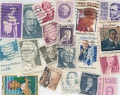 US Postage Stamps Scrapbook Embellishment Vintage Supply Famous Americans - gracealleytreasures