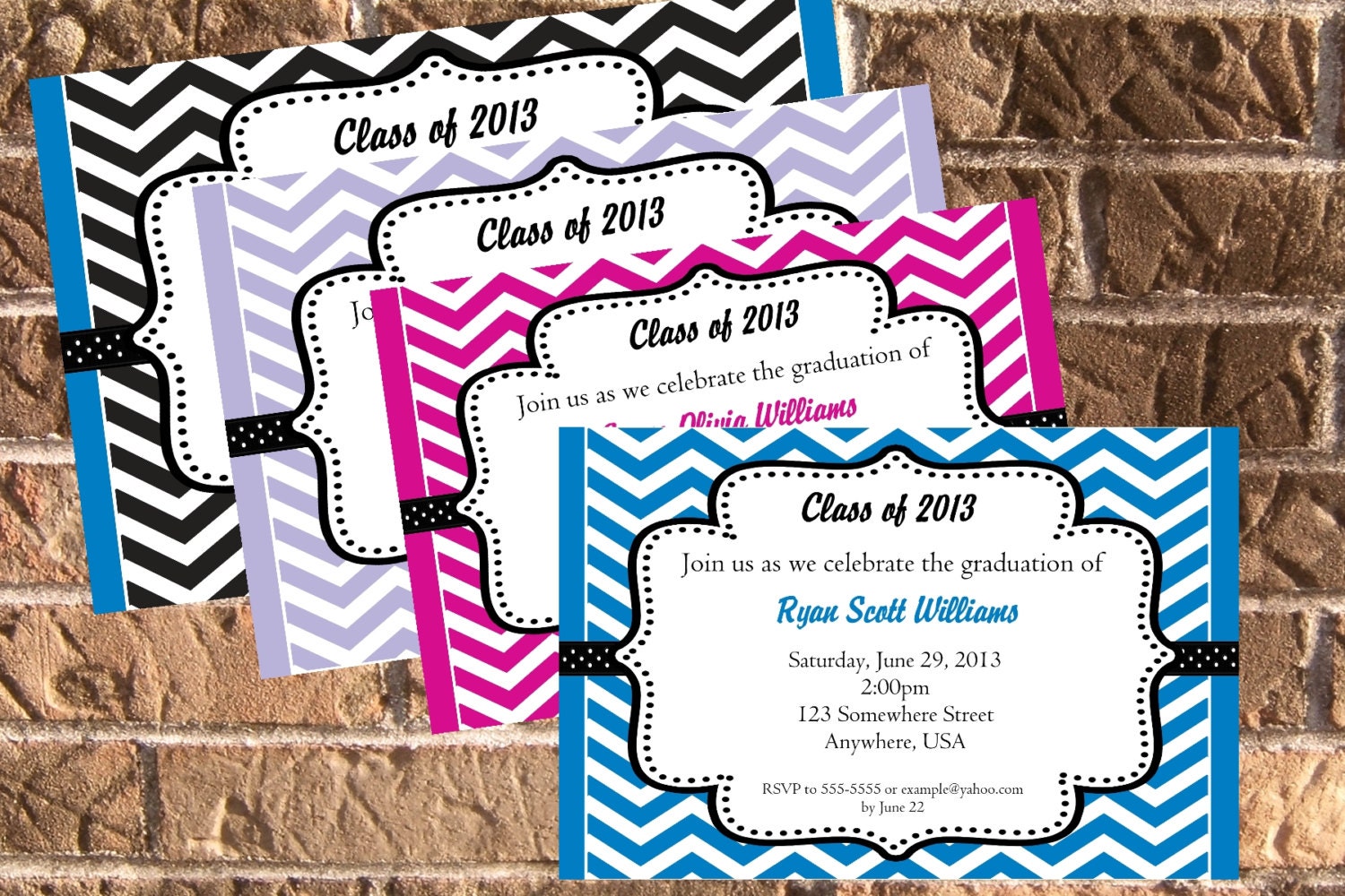 19 Color Choices Chevron Graduation Invitation High School College Il_570xn