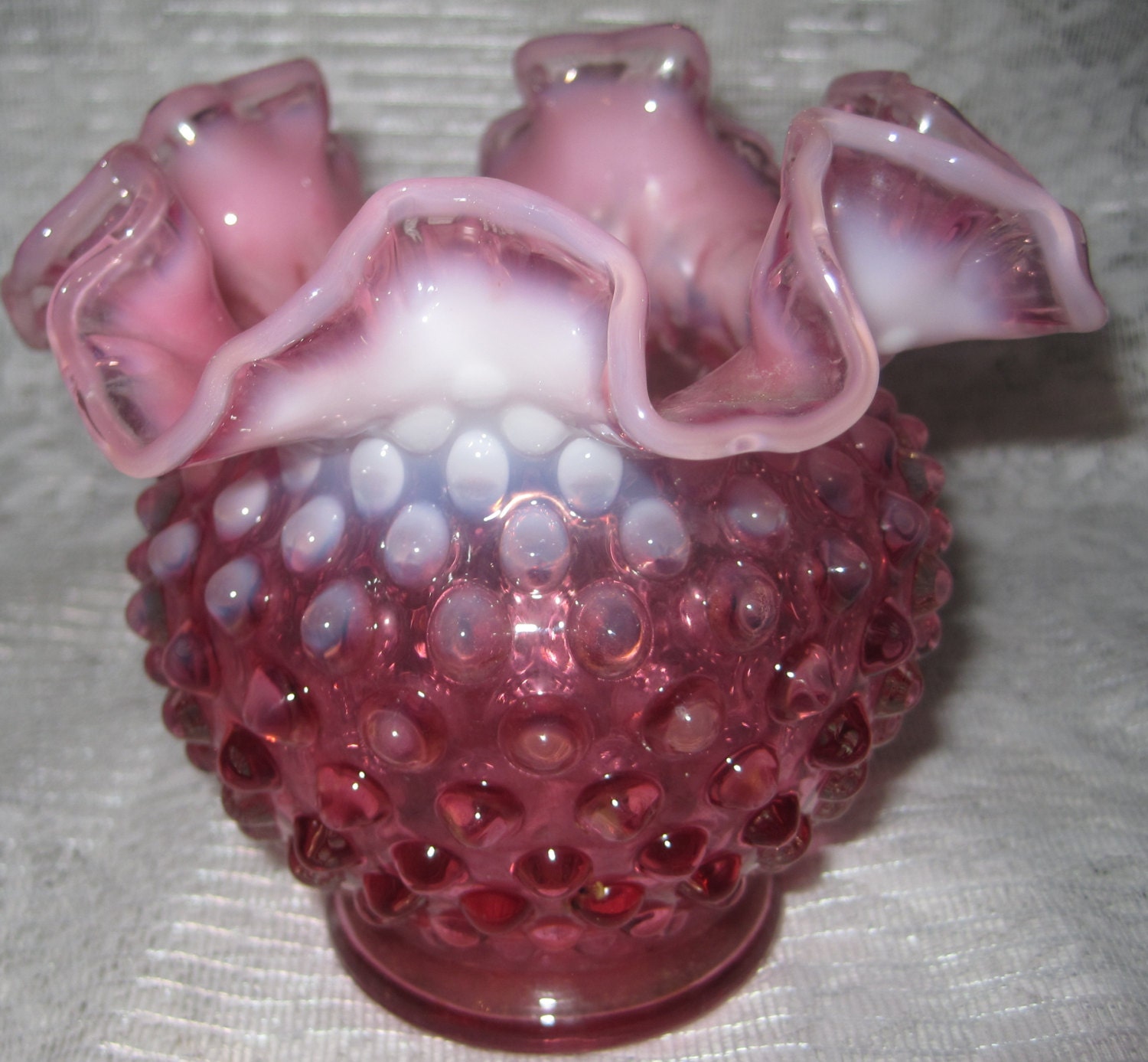 Vintage Fenton Shabby Chic Ruffled Pink Hobnail by AntiquesinPA