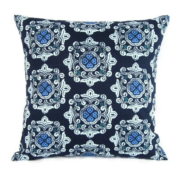 18x18 Throw Pillow Cover Navy Blue White by GigglesOfDelight