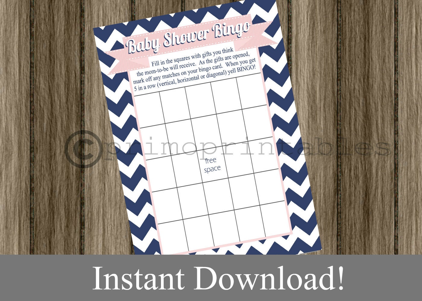 Baby Shower Bingo Game Cards navy blue chevron and light pink INSTANT DOWNLOAD diy digital printable file print your own Il_570xn