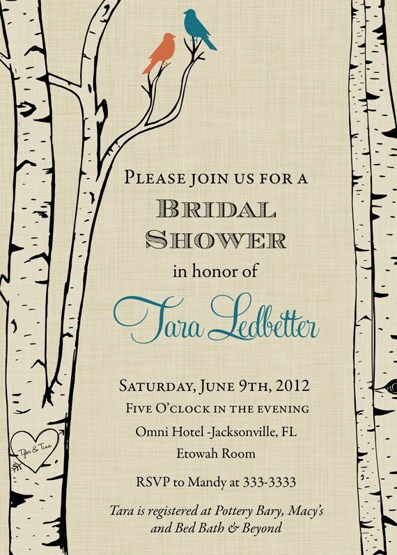 Birch Trees & Birds Bridal Shower Invitation - Printable - Any Colors Il_570xn