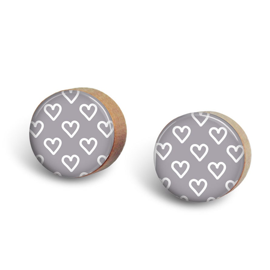 Items similar to Wood Earrings // Gray Heart Lovelies // Heart Earrings