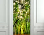 Door wall sticker cover bamboo forest green trees way 30x79" (77x200cm) - Wallnit