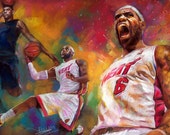 Miami Heat Lebron James NBA Giclee On stretched  Canvas 24x36  from original painting by Haiyan - poppicture