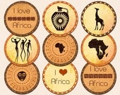 African printable party decoration stickers cupcake toppers safari DIY circles INSTANT DOWNLOAD orange yellow red brown elephant giraffe Il_170x135