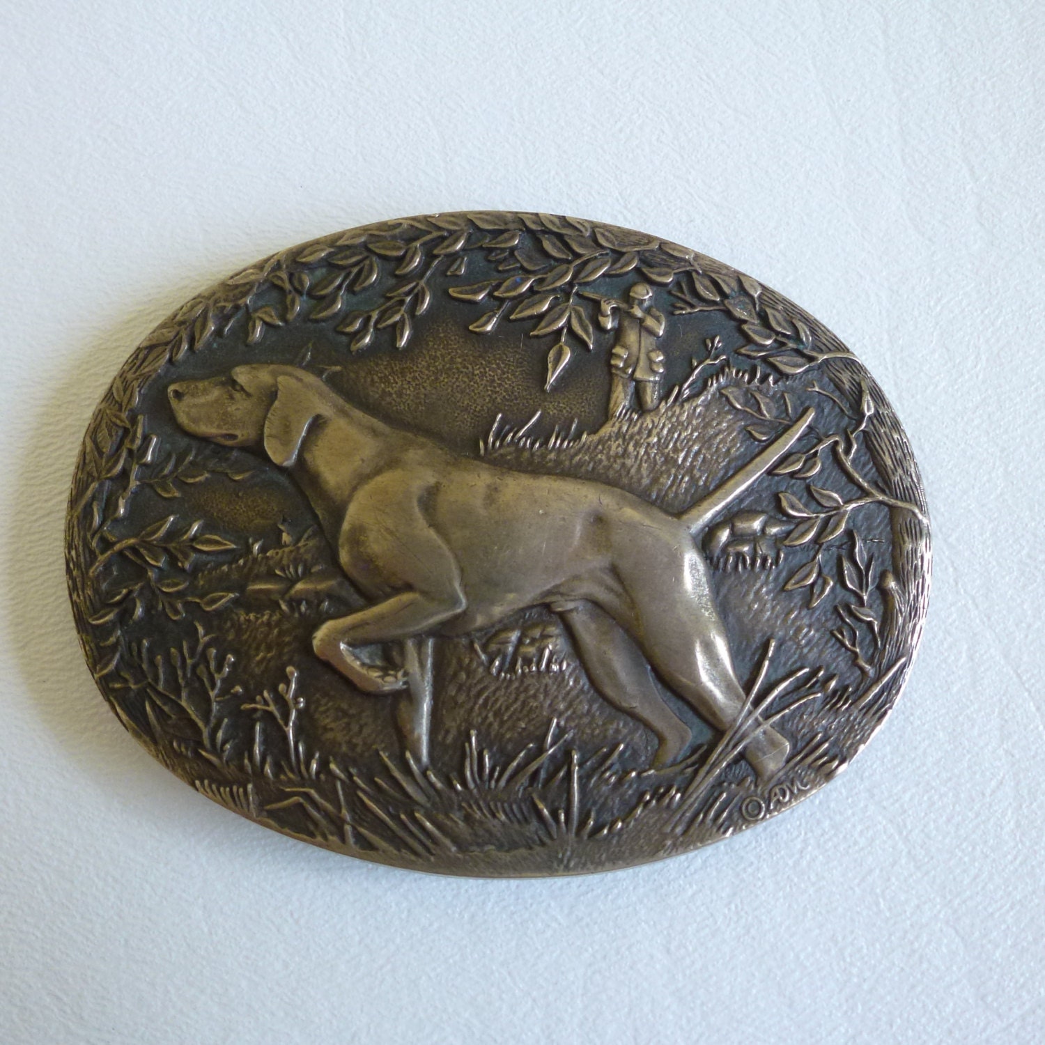 Vintage Solid Brass Hunting Dog Belt Buckle by by NVMercantile