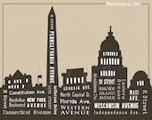 11" x 14" Washington DC Skyline & Streets Word Art - WordMarket