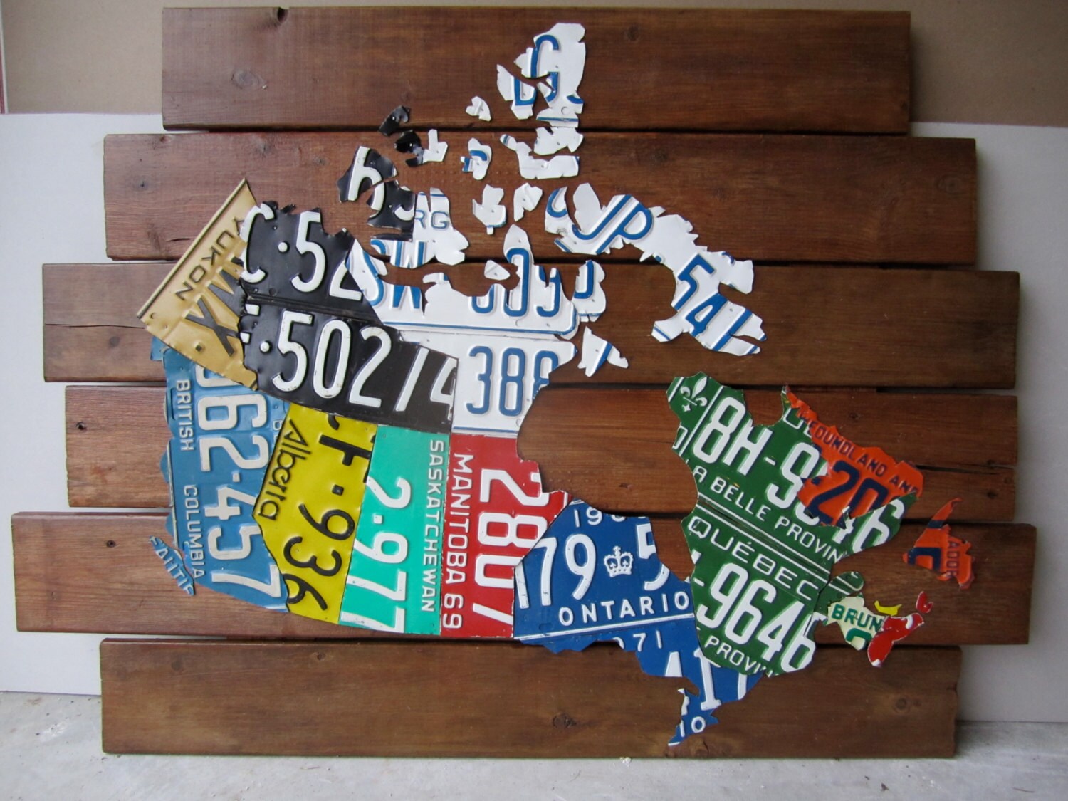 License Plate Map of Canada - Unique Handmade Vintage License Plate Art - Route401