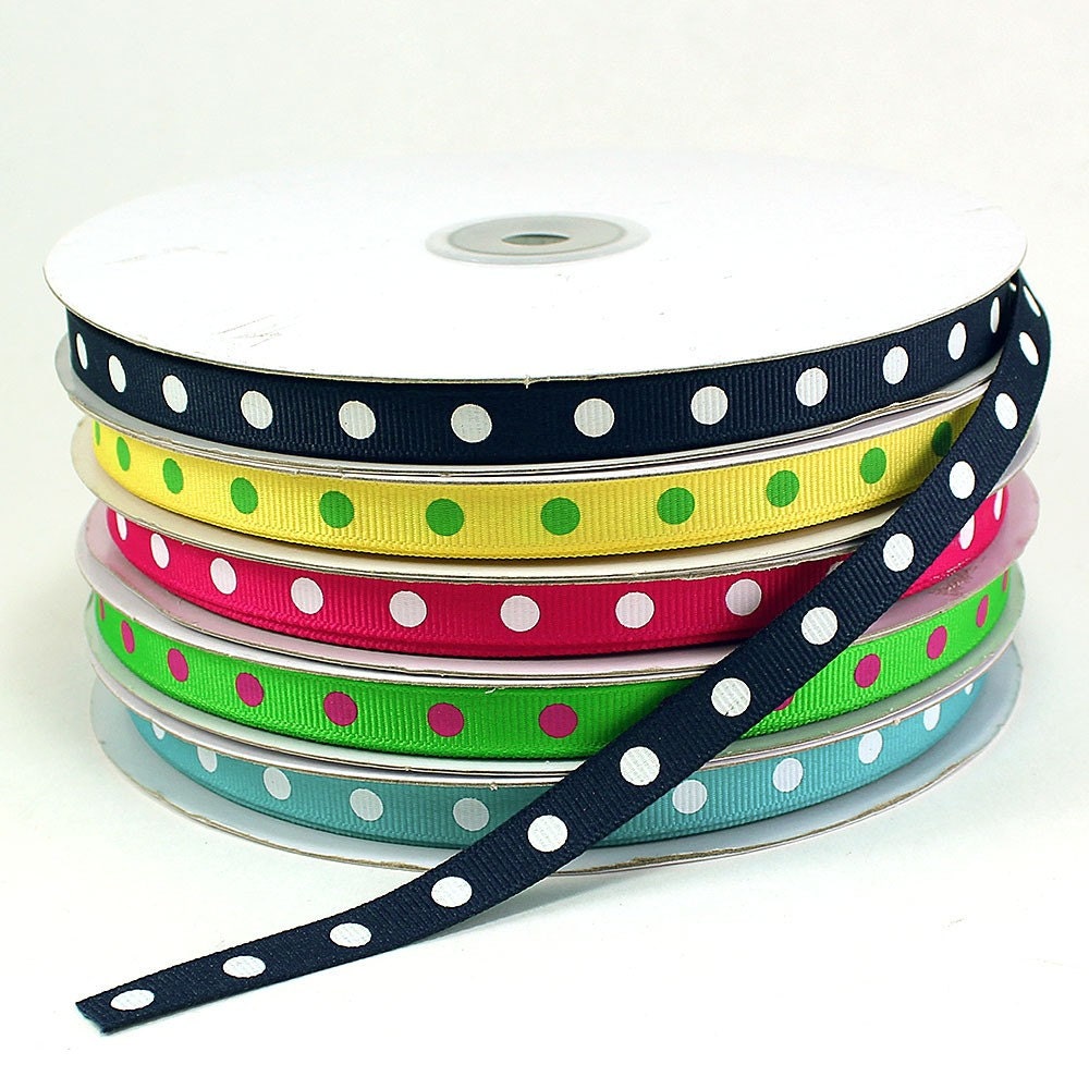 Polka Dot Grosgrain Ribbons 3/8" (spool of 50 yards) - ** FREE SHIPPING ** Il_570xn