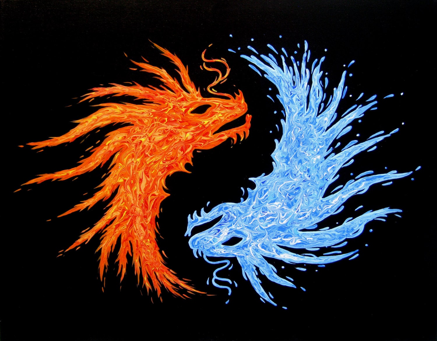 Yin Yang Water And Fire Dragons Original By Theartofthematrix