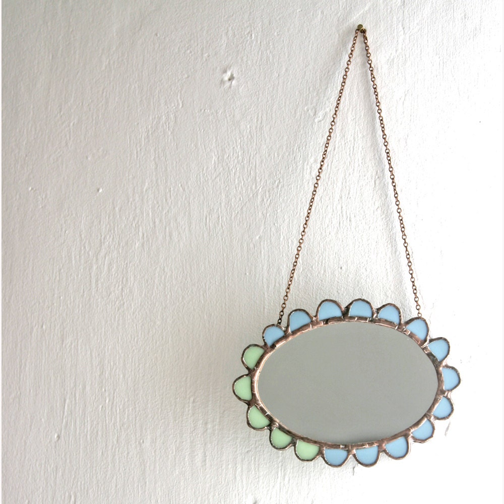 Mirror - Just a little Granny Chic Mirror - stained glass mirror  blue and green - MADE TO ORDER - PamelaAngus