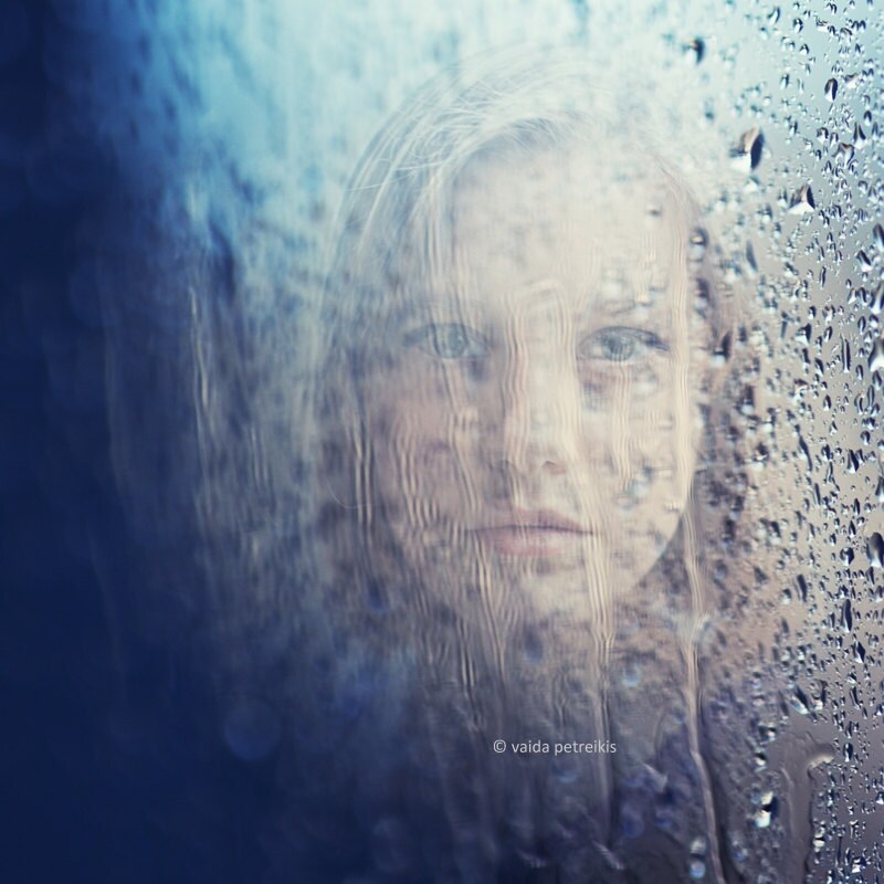 Out of the Rain - 6x6 Fine Art Photography Print - a portrait of a girl in the rain - original signed photo print - VaidaPhoto