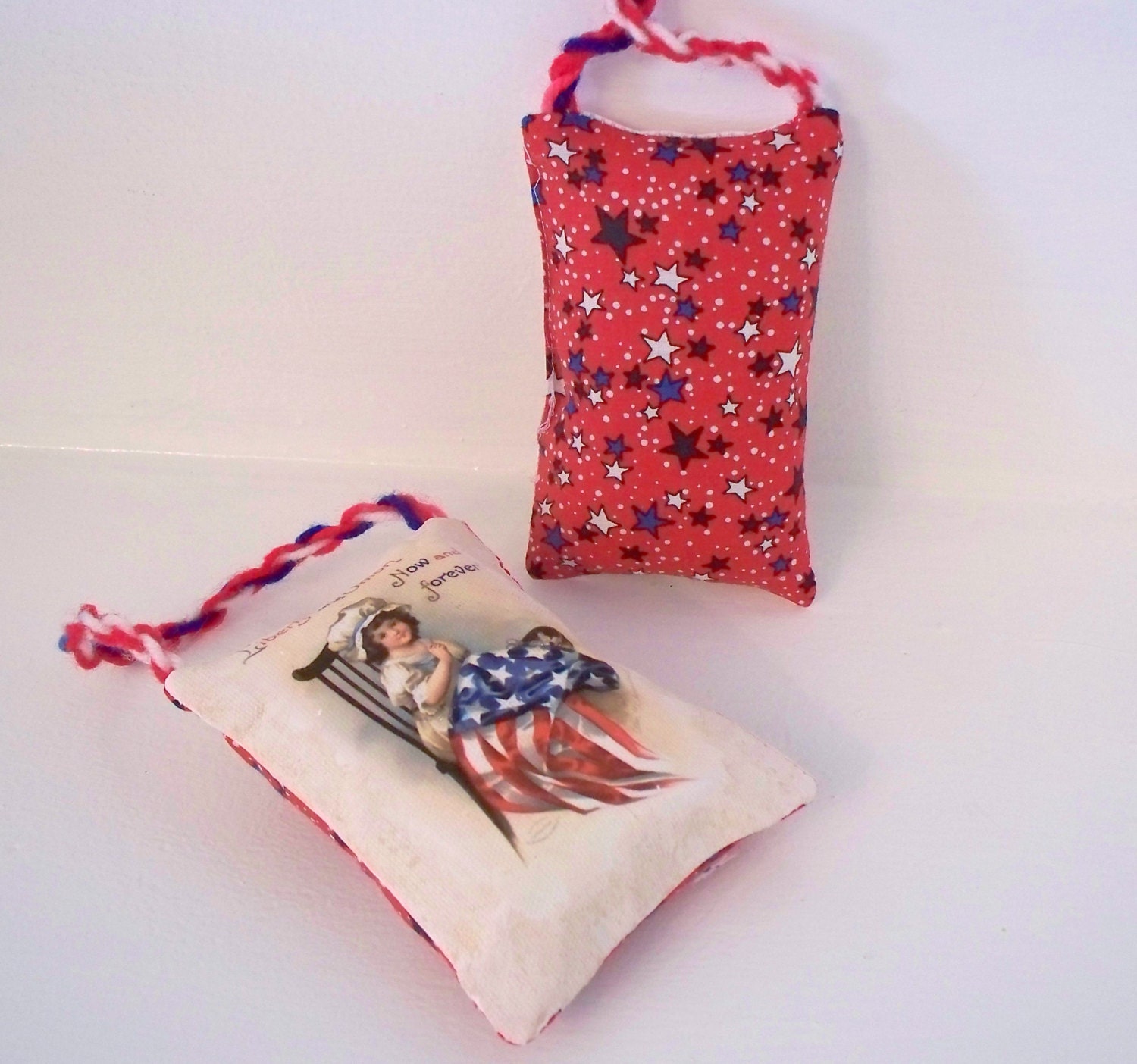 Handmade Vintage Inspired Door Hanger - Girl with Flag