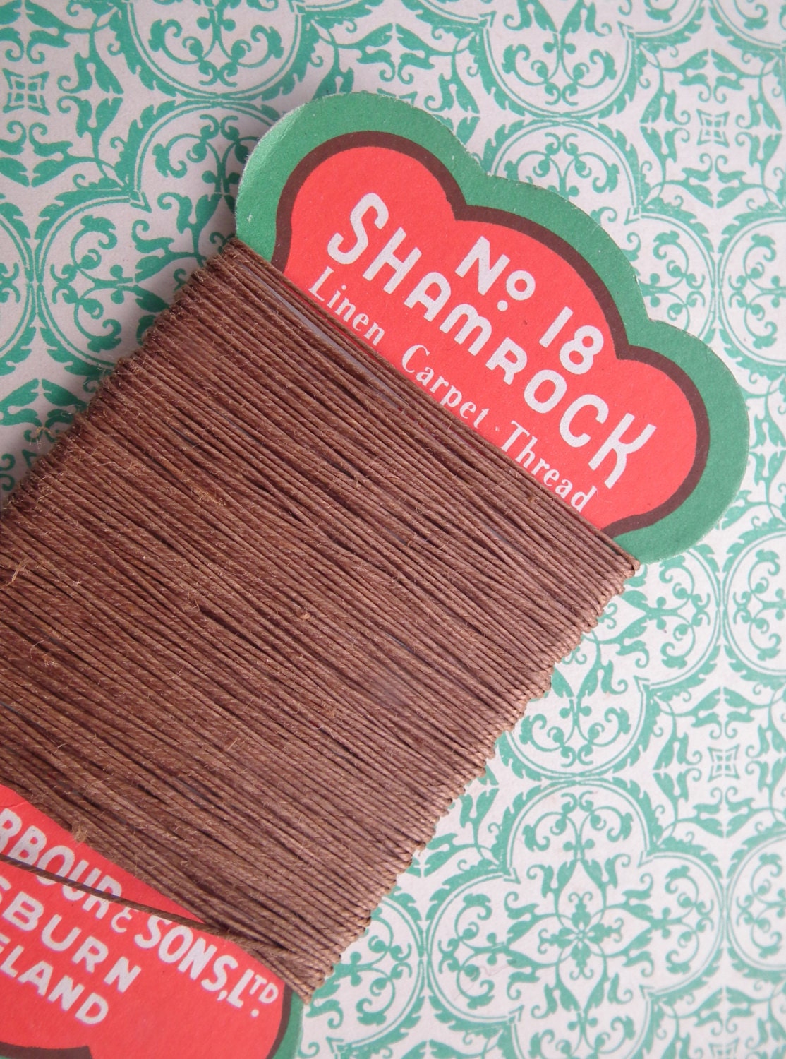 Vintage Linen Carpet Thread Shamrock No. 18 Barbour Ireland Irish Mending Darning Thread original card