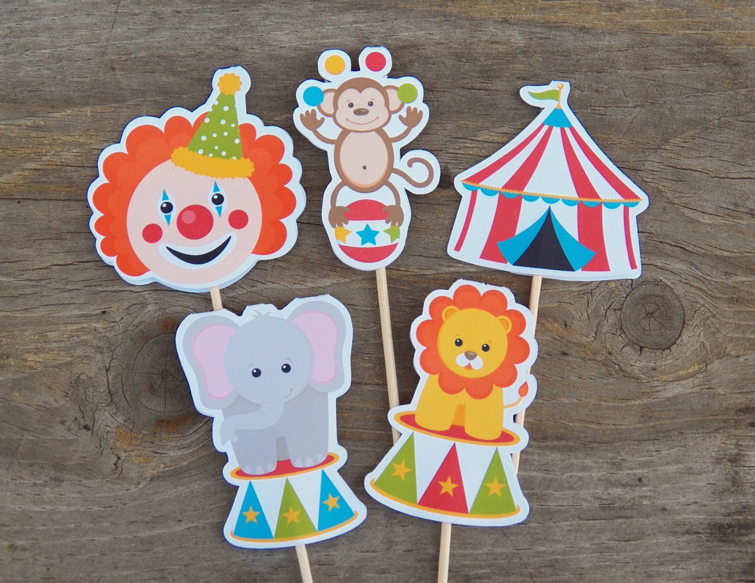 Circus Party - Set of 30 Assorted Circus Cupcake Toppers by The Birthday House