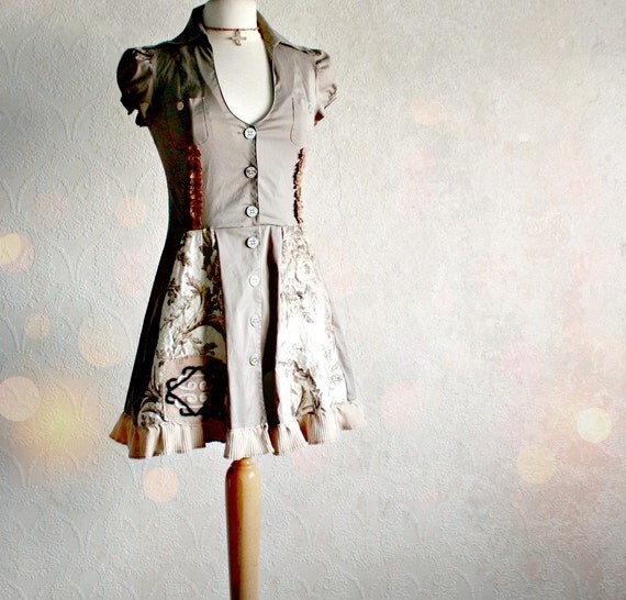 taupe brown women s dress upcycled clothing by taupe brown women s dress upcycled clothing by