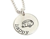 Happy Camper Necklace - Sterling Silver Hand Stamped - StephieMc