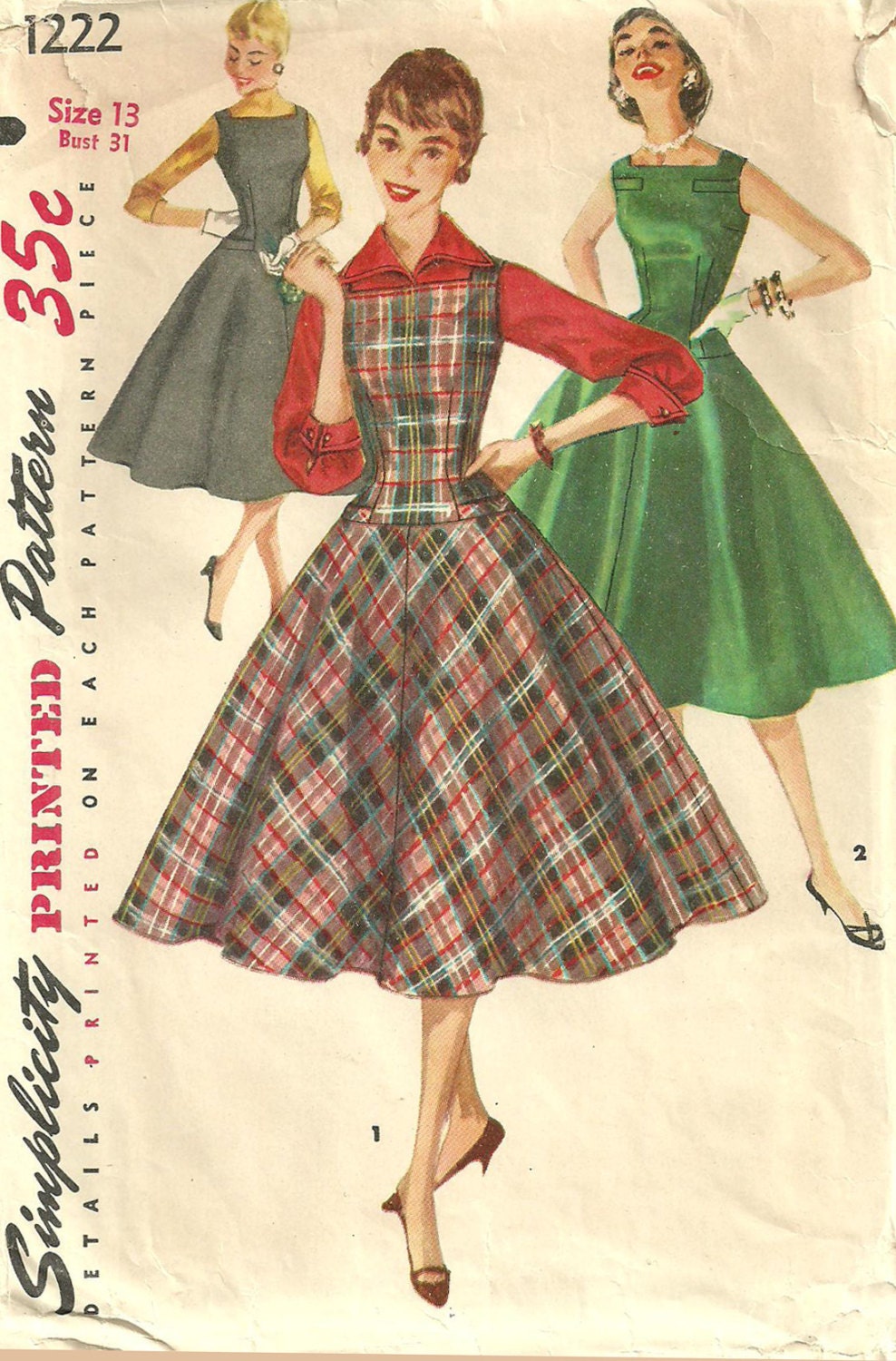 Simplicity 1222 Vintage 50s Sewing Pattern by studioGpatterns