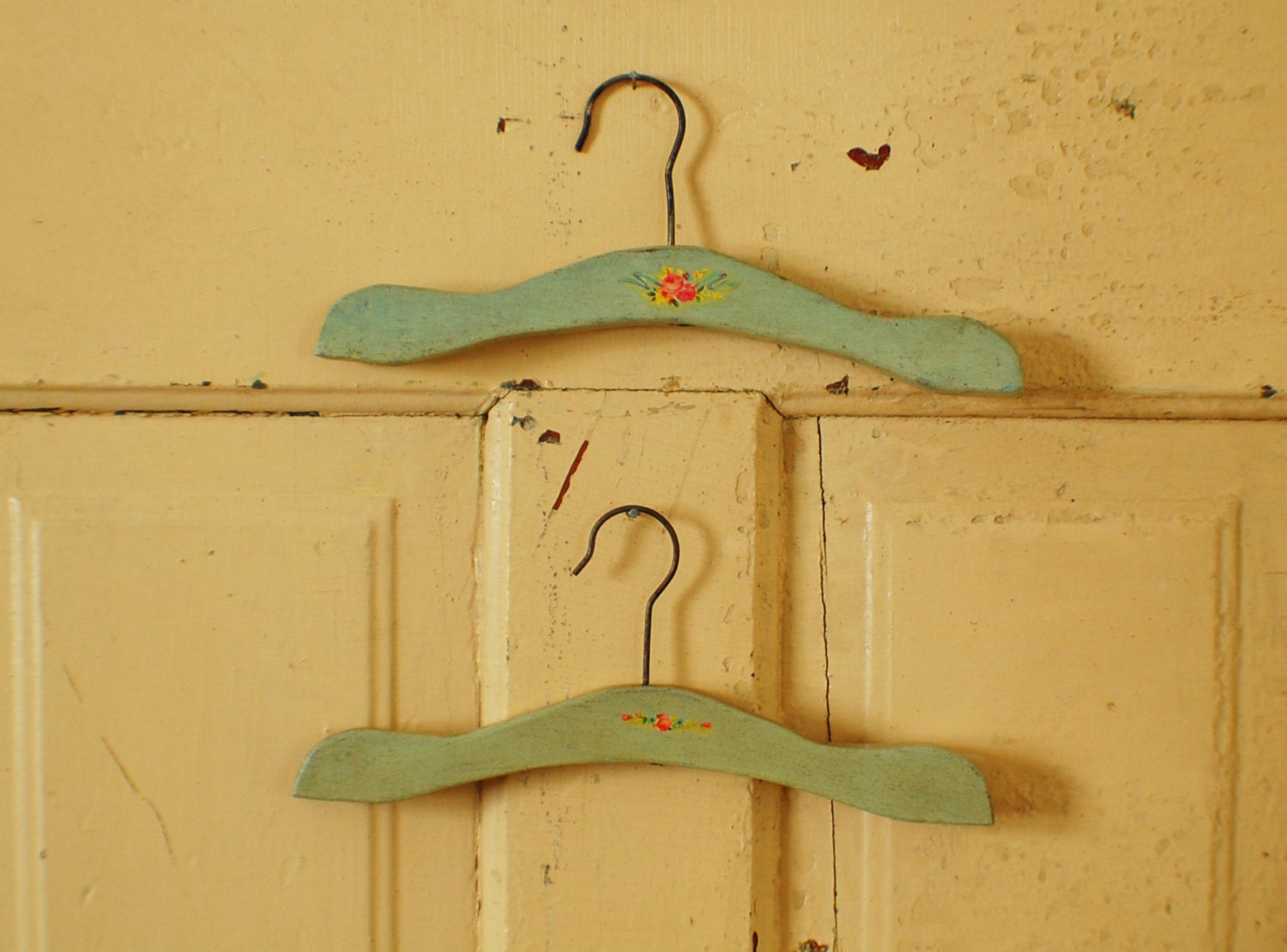 Vintage 2 Painted Wooden Hangers Children's Baby By Warehouse31