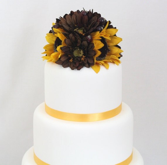 Wedding Cake Topper Sunflower Brown Gerbera Silk by