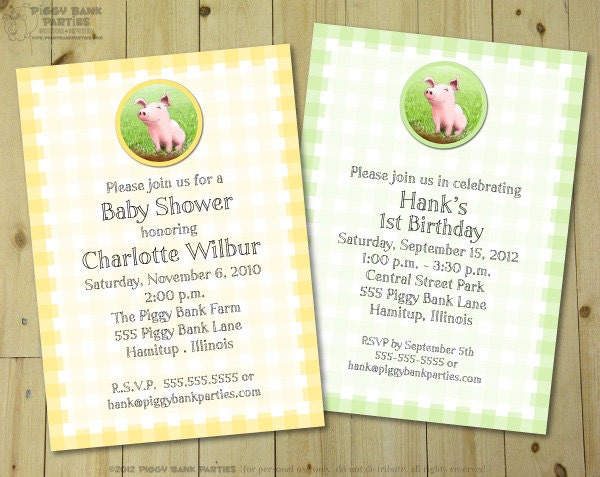 CHARLOTTE'S WEB Wilbur Invitation - Personalized DIY Printable Farm Themed Invite Il_570xn