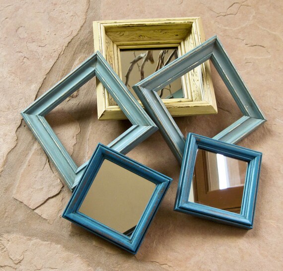Wall Arrangement Three Mirrors Two Open Frames by