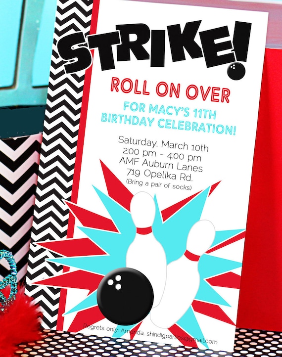 Bowling Party Invitation - Bowling Birthday Invitation by Amanda's Parties TO GO Il_570xn