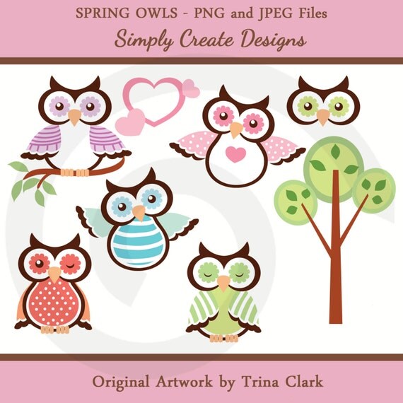 Owls Clipart Spring Owls Personal and Commercial Use Il_570xn
