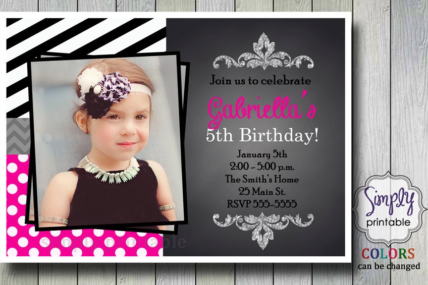 Girls Black White Pink Birthday Invitation Il_170x135
