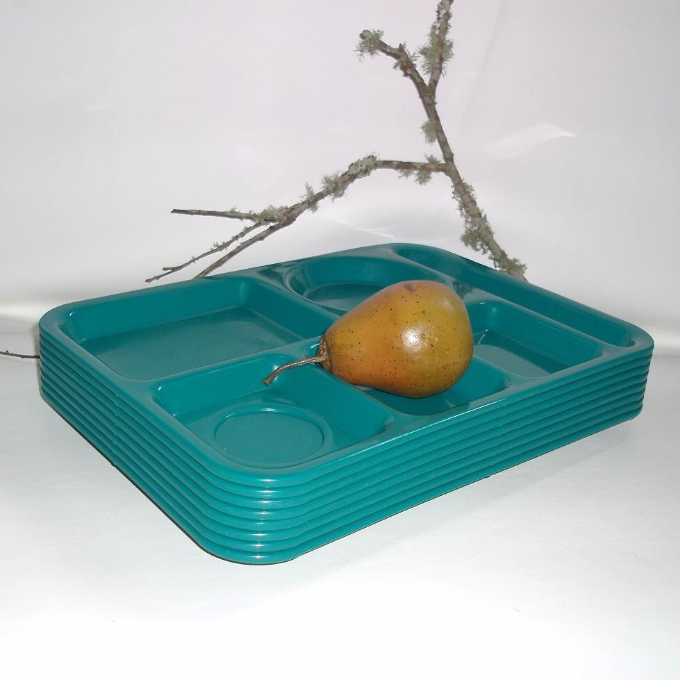 Vintage Cafeteria Trays Blue Green TV Tray Plastic by WhimzyThyme