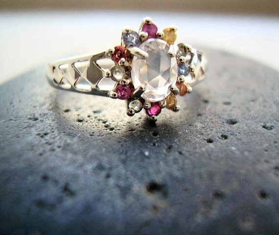 Harlequin - Multi Colored & White Sapphire - Cocktail - Engagement - OOAK Ring