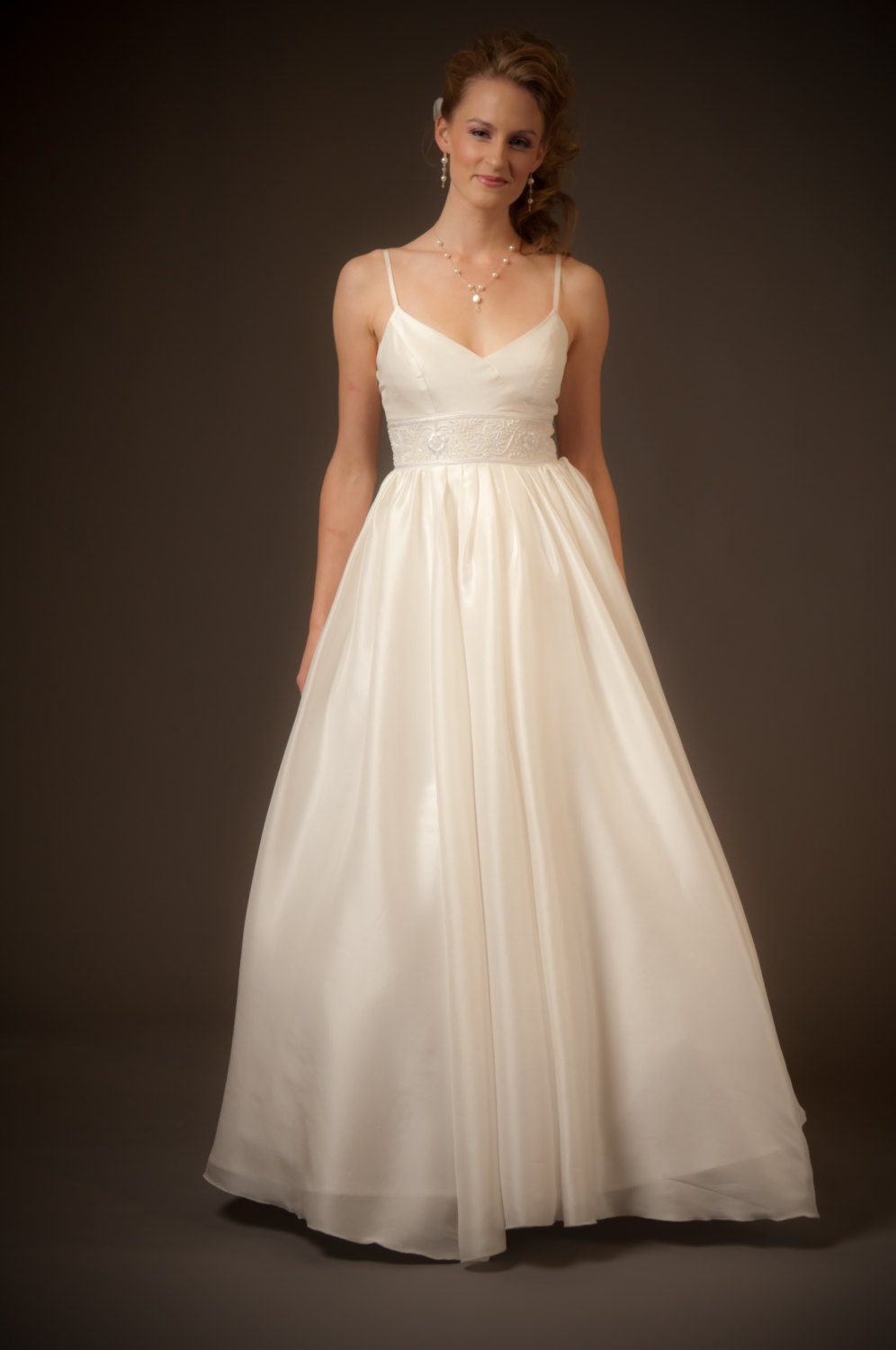 Bridal Ball Gown Wedding Lightweight Silk Shantung Lace Sequins White