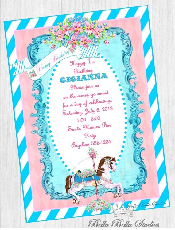 Vintage Carousel Horse Party - CUSTOM PRINTABLE INVITATION by Bella Bella Studios Il_570xn