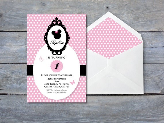 MINNIE Mouse Invitation for Birthday Party - Printable file 6x4 Il_570xn