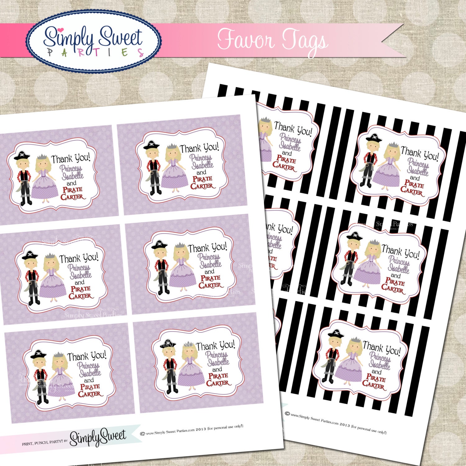 Pirate and Princess Birthday Party printable favor tags Il_570xn