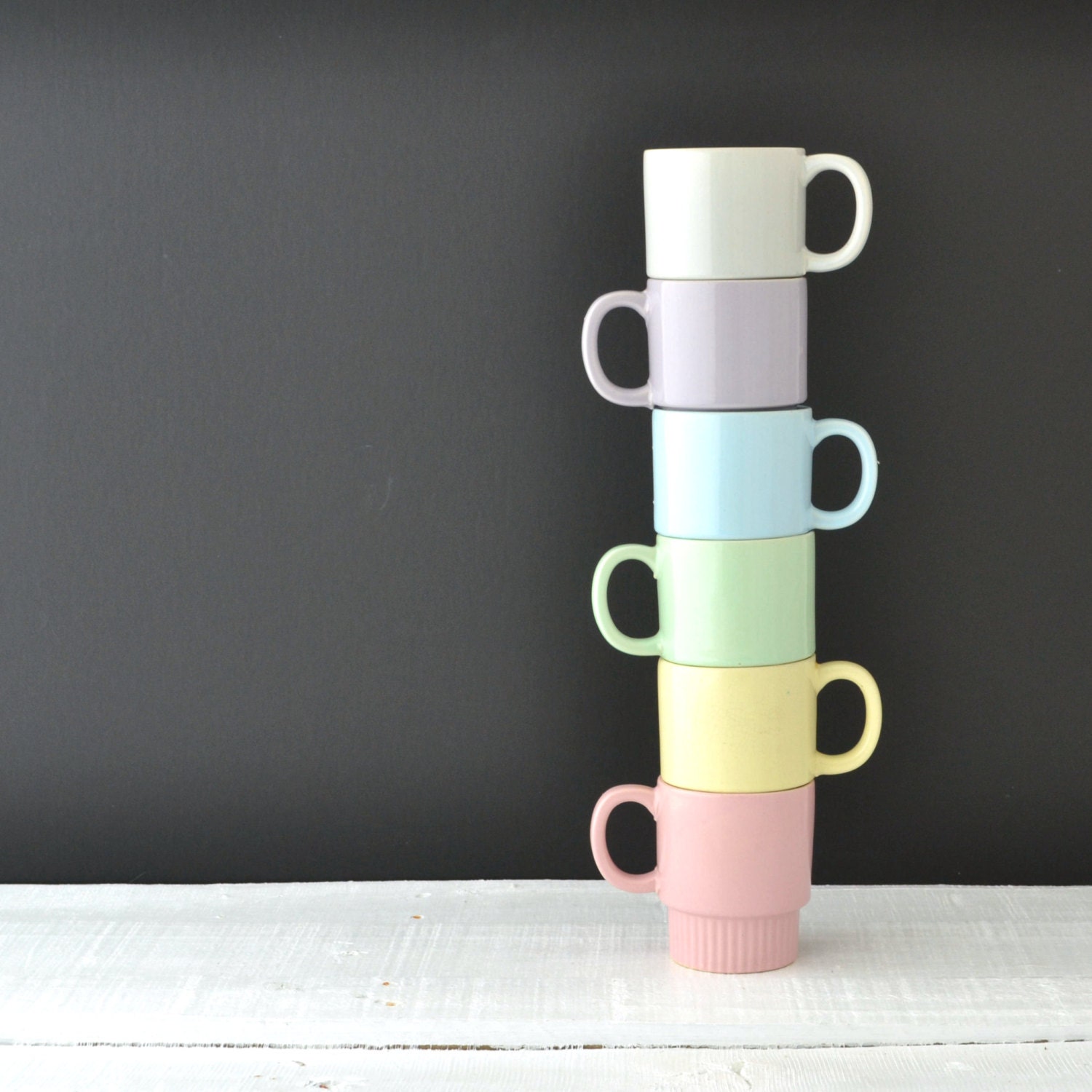 Vintage Stacking Mugs Pastel Coffee Cups Made in by KOLORIZE