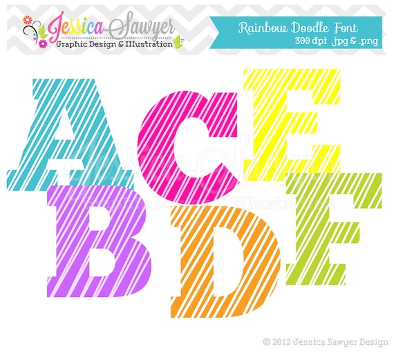 INSTANT DOWNLOAD, Doodle font - alphabet clipart - commercial use - - card making - digital scrapbook - digital element Il_570xn