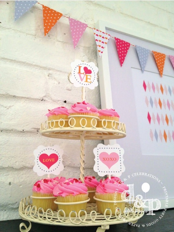 Made with Love Valentine Mini Bunting Pennant Flags DIY Printable Page Il_570xn