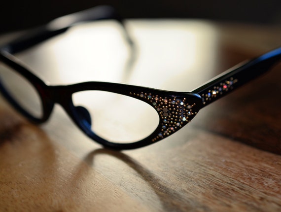 Vintage Black Rhinestone Cat Eyeglasses Aurora By Justhegoodstuff 